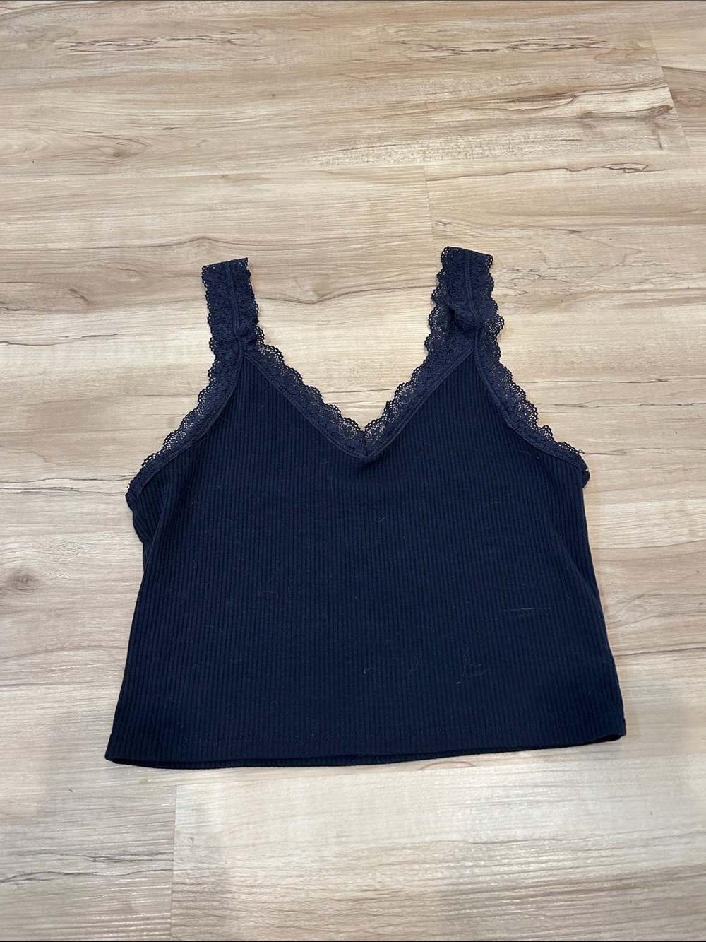 AE Lace-Trim Ribbed V-Neck Tank Top - Navy